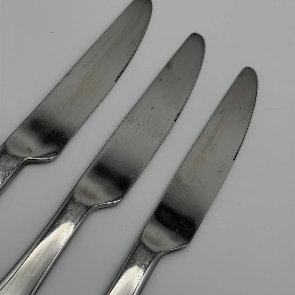 Pfaltzgraff Stainless Steel Serrated Dinner Knives Set of 3 Silver Flatware